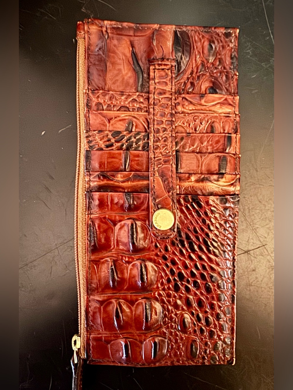 Brahmin Chestnut Croc-Embossed Long Card Holder